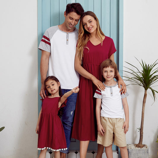 Family Matching! Sleeveless Dresses, Rompers, and T-Shirts in Burgundy or Khaki