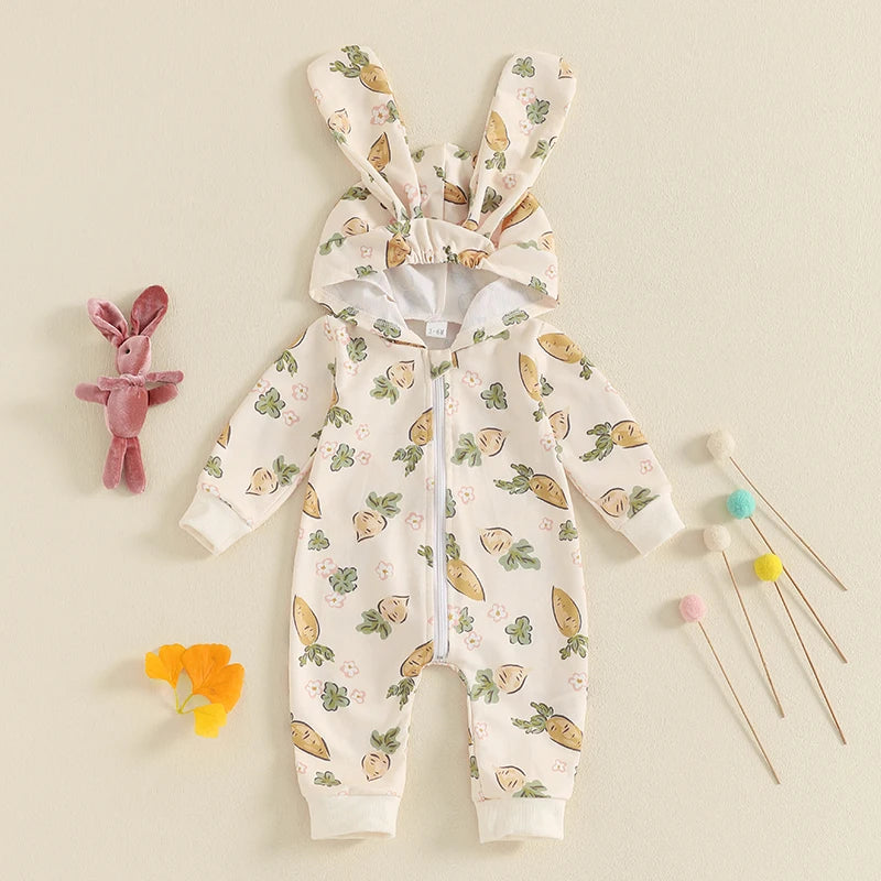 Girl's & Boy's Easter Carrot/Rabbit Hooded Jumpsuits