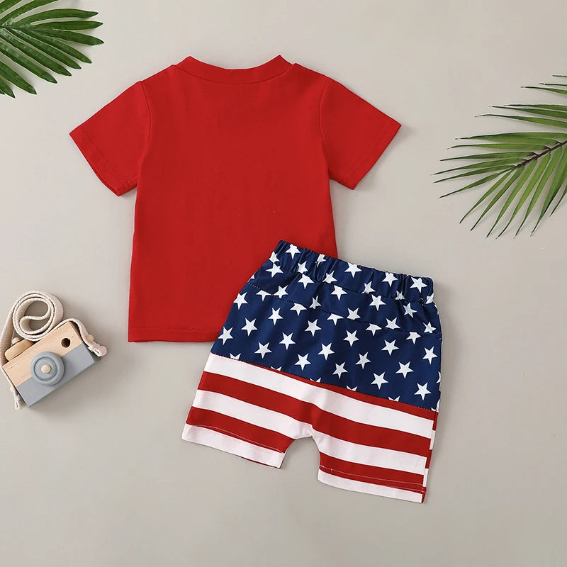 Boy's 2-Piece "All American Dude" 4th of July T-Shirts & Flag Shorts Sets