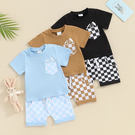 Boy's Easter Set Plaid T-Shirt & Shorts Sets