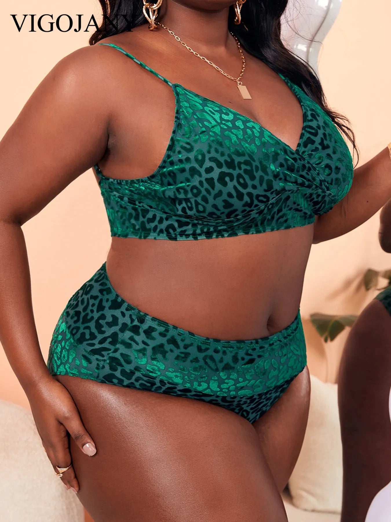 Plus Leopard Lace Up Piece High Waist Bikini Swimsuit