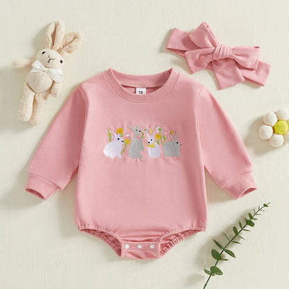 Girl's Easter Bunny Sweatshirt Onesies & Headband Sets