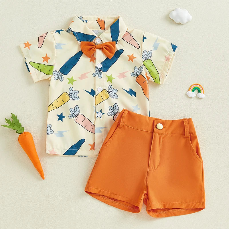 Boy's Easter Bow-Tie Button-Up Shirt & Shorts Sets