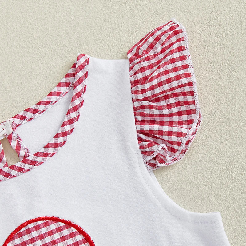 Girl's 2-Piece Embroidered 4th of July Fly Sleeve Popsicle Top & Plaid Shorts Sets