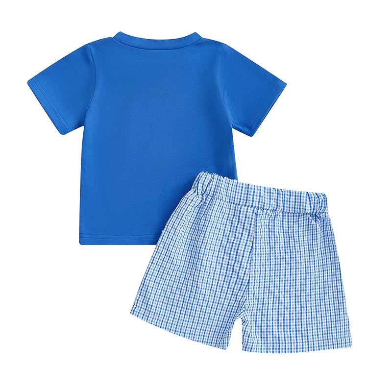 Boy's 2-Piece Embroidered 4th of July T-Shirts & Plaid Shorts Sets