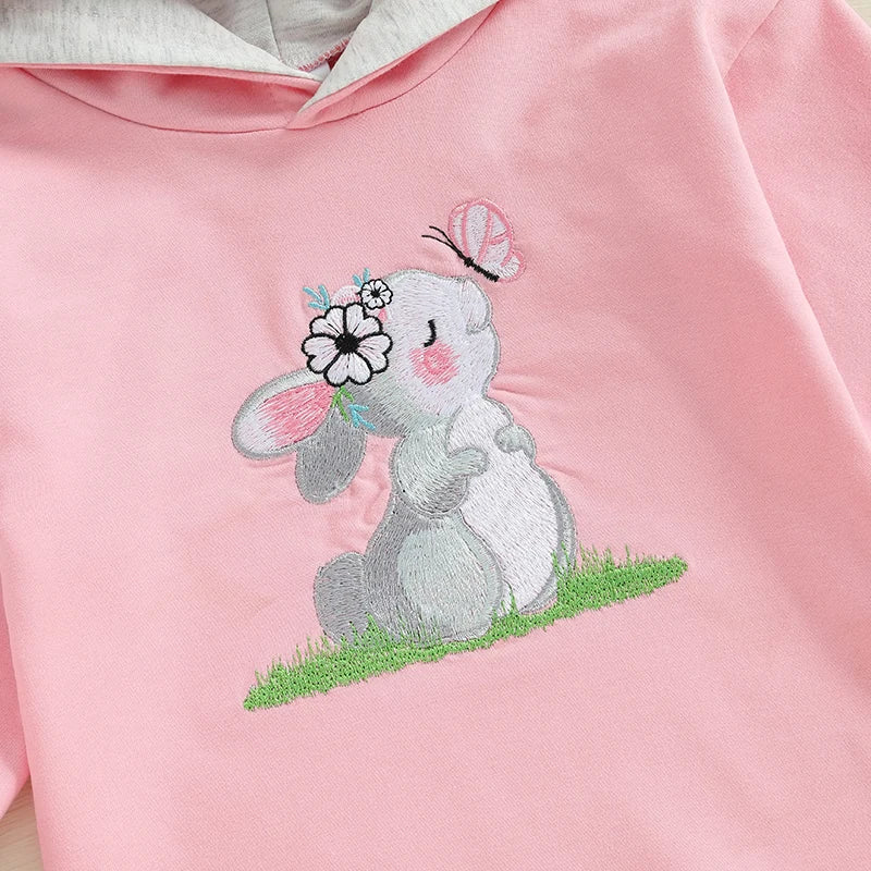 Girl’s Long Sleeve Easter Bunny Embroidered Sweatshirt Rompers