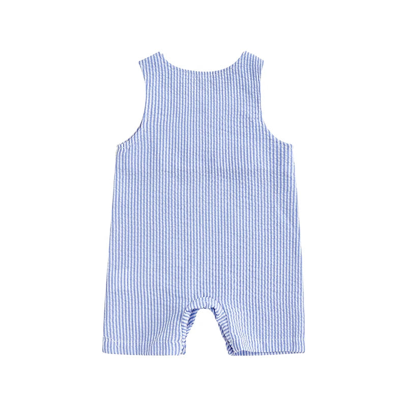 Boy's Sleeveless Plaid, Striped Easter Bunny Rompers