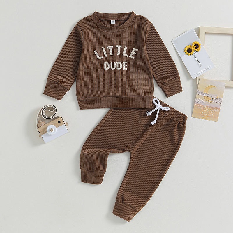 2-Piece Fall / Winter Outfits! Boy's "Little Dude" Letter Print Sweatshirt & Pants Sets