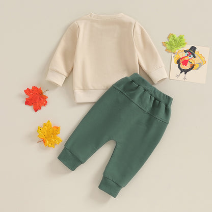 2-Piece Thanksgiving Outfits! Boy’s Long Sleeve Turkey Sweatshirt & Pants Sets