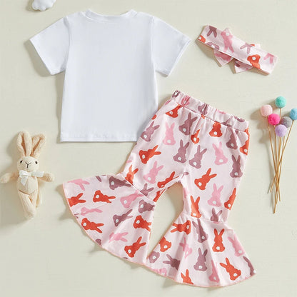 Girl's "Hip Hop" Easter T-Shirts, Flare Pants & Bow Headband Sets