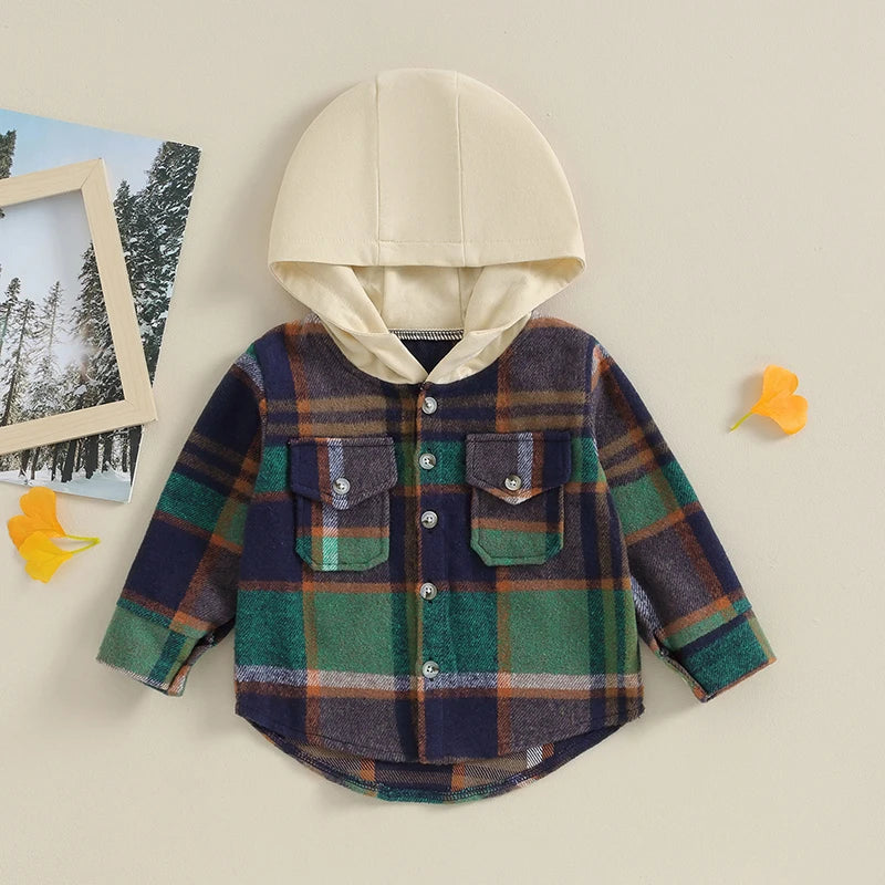 Girl's & Boy's Hooded Flannel Plaid Button Down Shirts