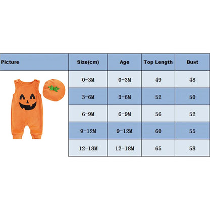 2-Piece Halloween Costume! Girl's & Boy's Pumpkin Bib Romper & Hat Sets