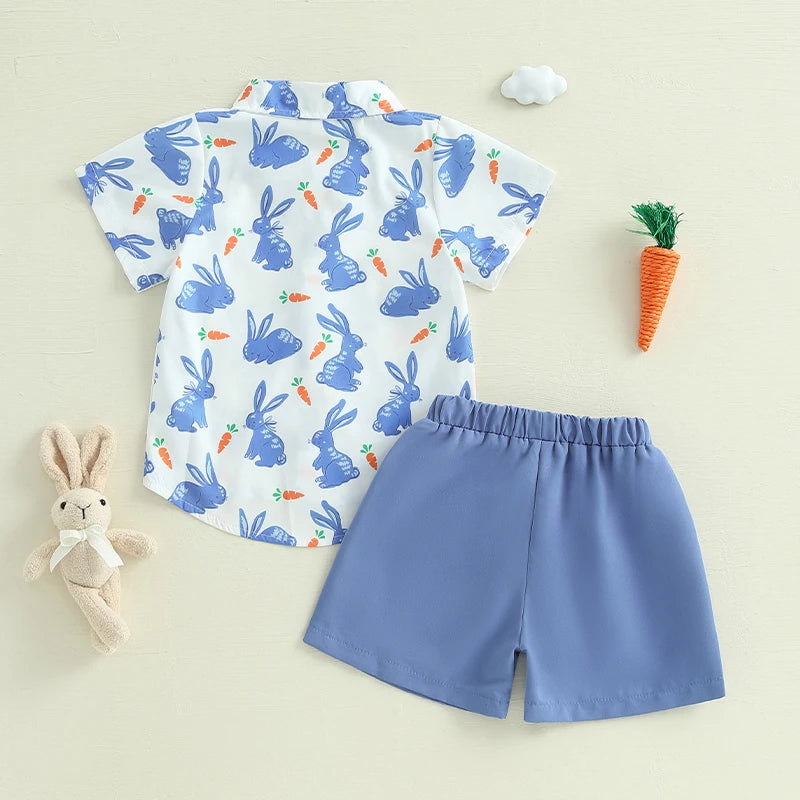 Boy's Button-Up Easter Bunny Carrot Shirt & Shorts