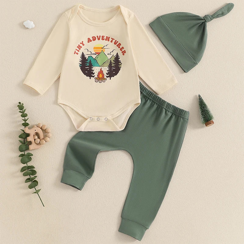 2-Piece Fall Outfits! Boy’s Long Sleeve Rompers, Pants & Hat Sets