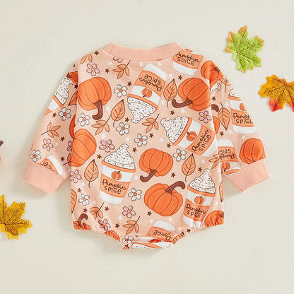 Girl's Halloween Pumpkin Long Sleeve Fall Onesies