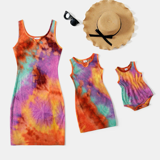 Mommy & Me! Matching Tie-Dye Tank T-Shirt Dresses & Rompers