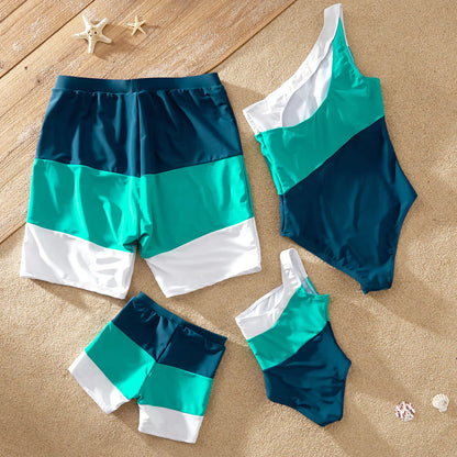Family Matching! One Shoulder One Piece Swimwear & Trunks