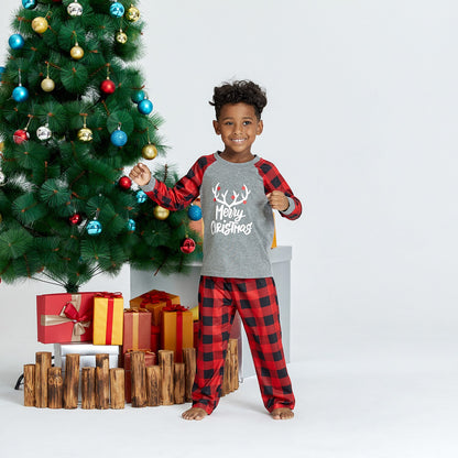 Family Matching! Merry Christmas Plaid Antler Pajamas