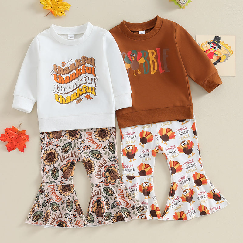 2-Piece Thanksgiving Outfits! Girl’s Long Sleeve Turkey Sweatshirt & Pants Sets