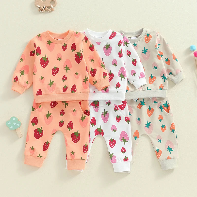 2-Piece Fall / Winter Outfits! Girl’s Strawberry Long Sleeve Shirt & Pants Sets