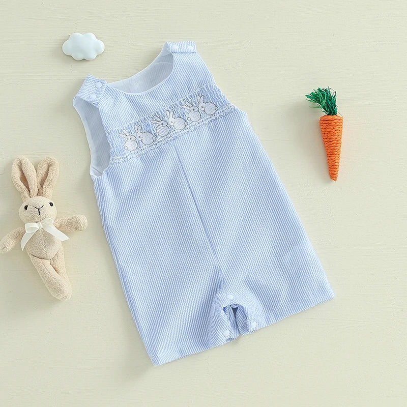 Boy's Sleeveless Easter Bunny Embroidered Jumpsuits