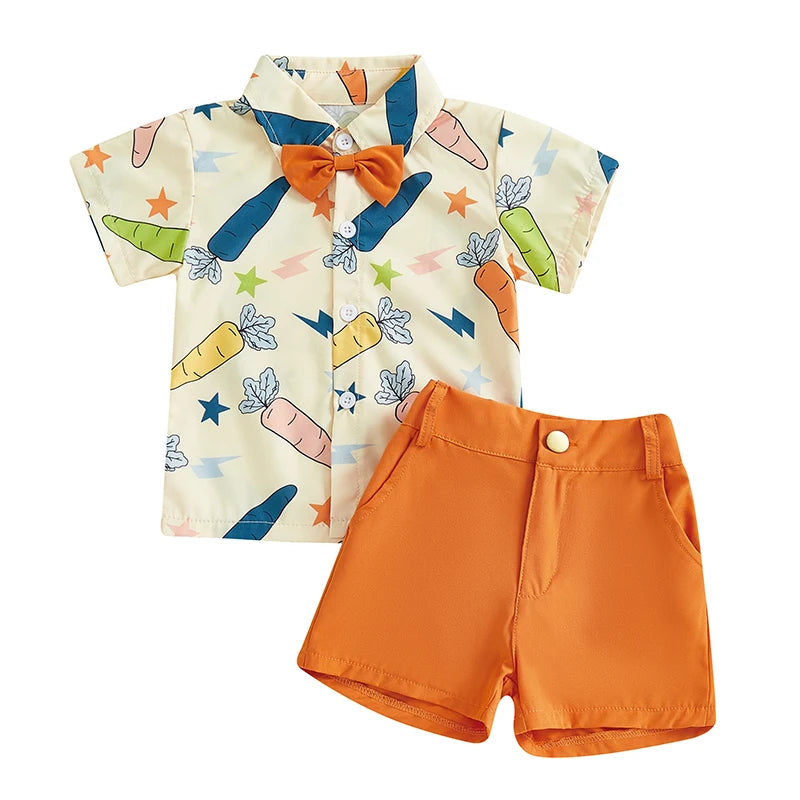 Boy's Easter Bow-Tie Button-Up Shirt & Shorts Sets