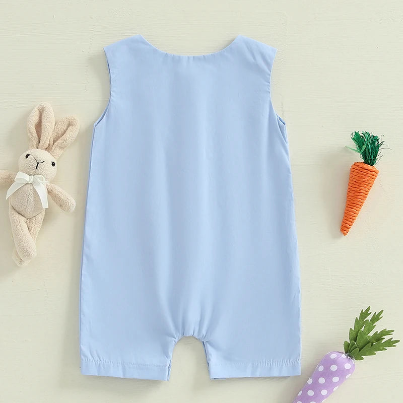 Boy's Sleeveless Easter Bunny Embroidered Jumpsuits