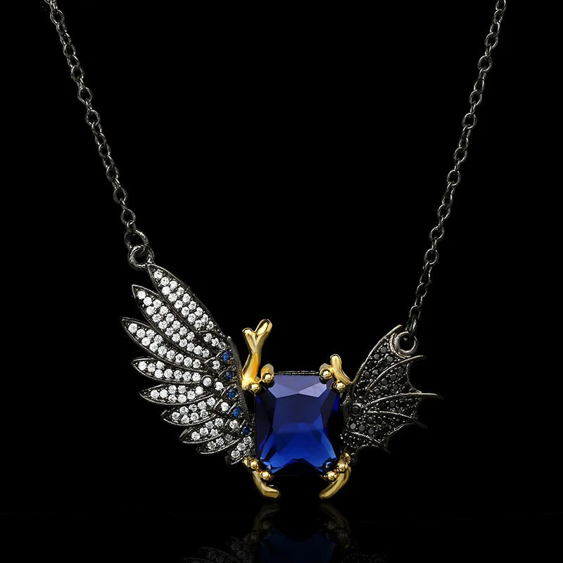 Necklace Blue Zircon Wing Necklaces Black & Gold Style Zircon Chain