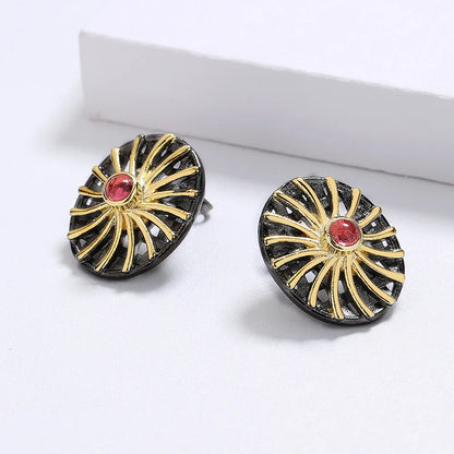 Sunburst Black & Gold Style Stud Earrings