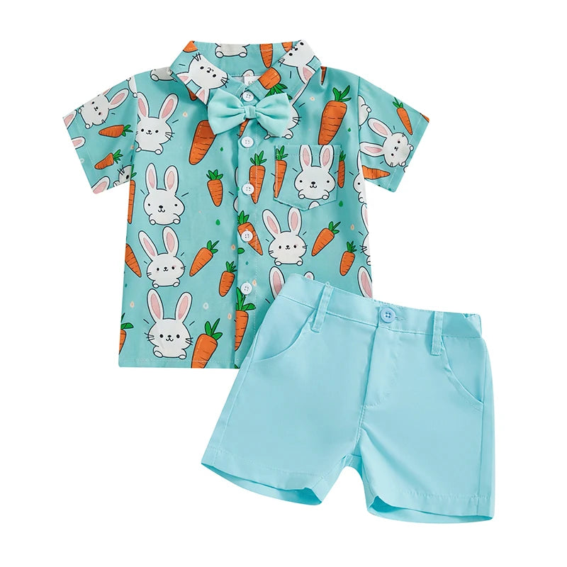 Boy's Easter Rabbit Carrot Button-up Shirts Shorts Set