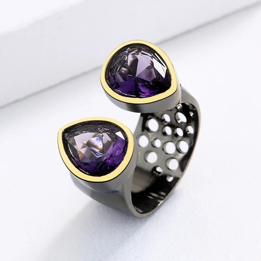 Vintage Purple Zircon Adjustable Black & Gold Style Ring