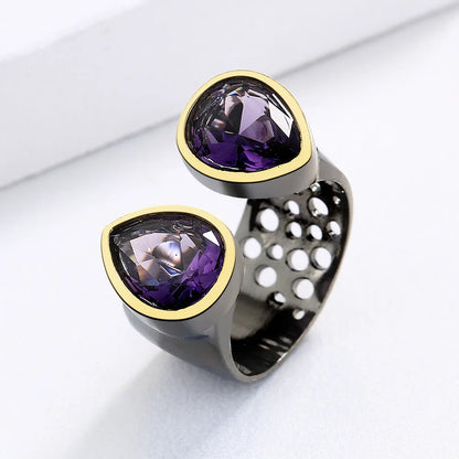 Vintage Purple Zircon Adjustable Black & Gold Style Ring