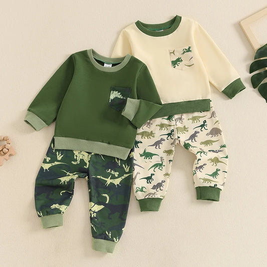 2-piece Fall Sets! Boy's & Girl's Camo Dinosaur Sweatshirts & Sweatpants