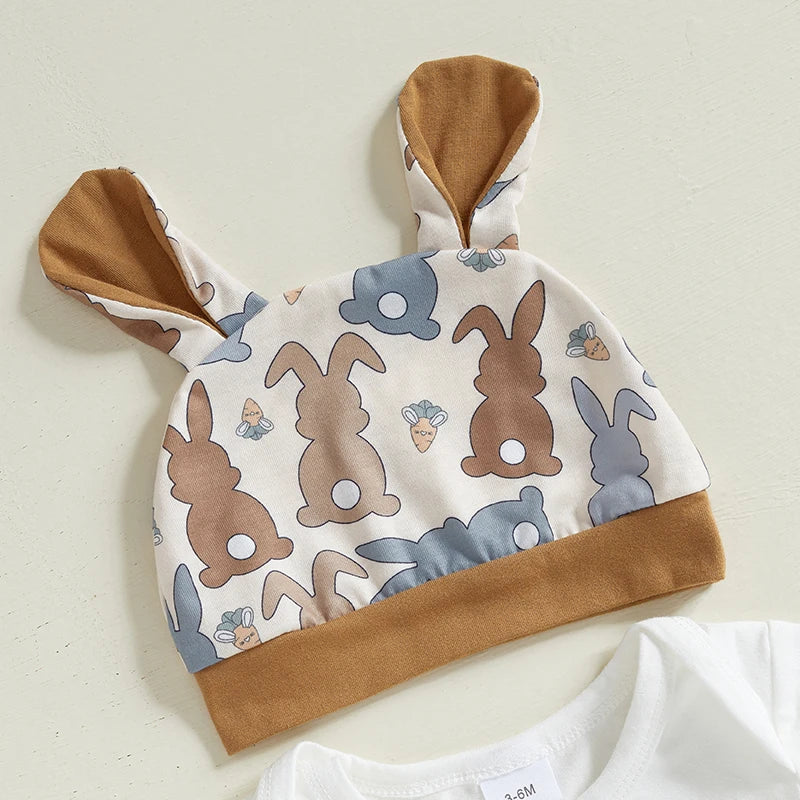 Girl's & Boy's Easter Bunny Romper Pants Hat & Rabbit Ears Set