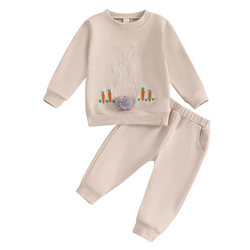 Boy's & Girl's 2-Piece Easter Bunny Fluff Tail Sweatshirt & Pants