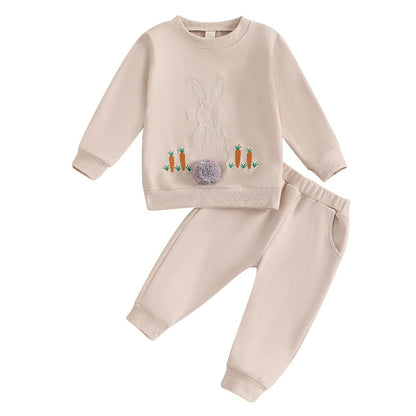 Boy's & Girl's 2-Piece Easter Bunny Fluff Tail Sweatshirt & Pants