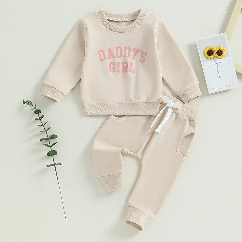 2-Piece Fall / Winter Outfits! Girl’s Letter Print "Daddy's Girl" Sweatshirt & Pants Sets