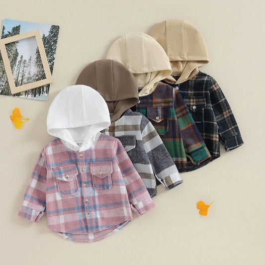 Girl's & Boy's Hooded Flannel Plaid Button Down Shirts