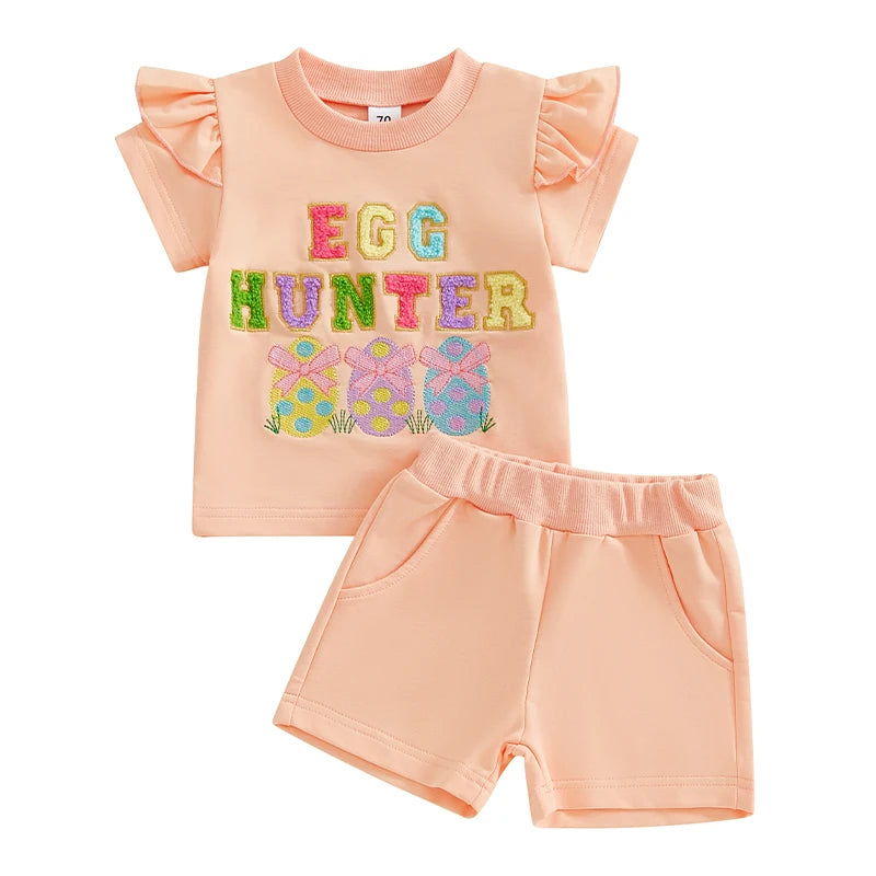 Girl's 2-Piece Embroidered Easter Egg T-Shirt & Shorts Sets