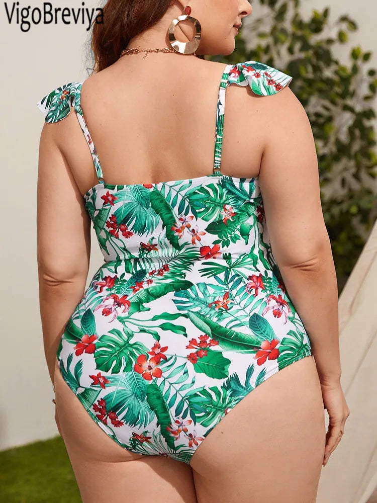 Print Verge Strapped Plus SwimwearPush Up One Piece Swimsuit Summer Bathing Suit