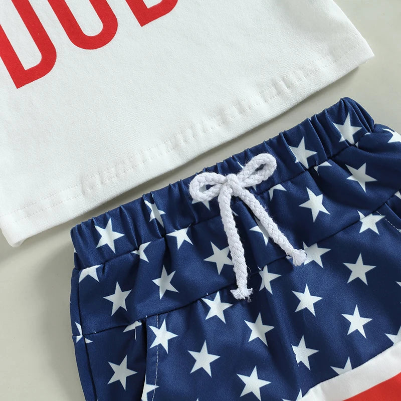Boy's 2-Piece "All American Dude" 4th of July T-Shirts & Flag Shorts Sets