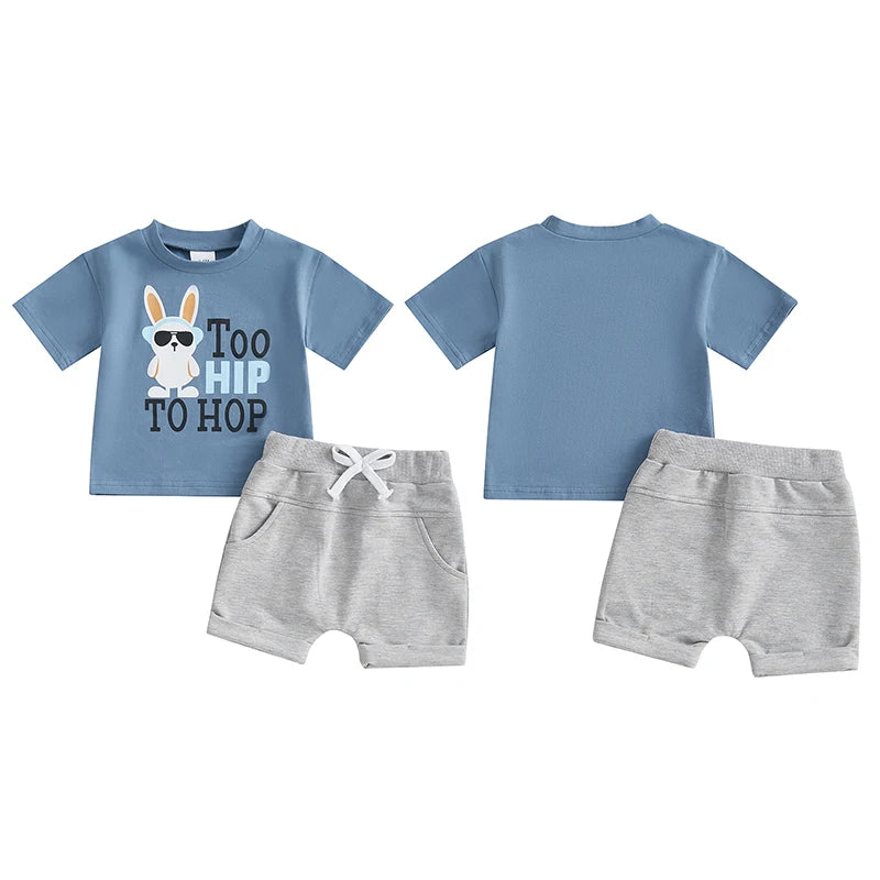 Boy's 2-Piece "Too Hip To Hop" Easter Bunny T-Shirt & Shorts Sets