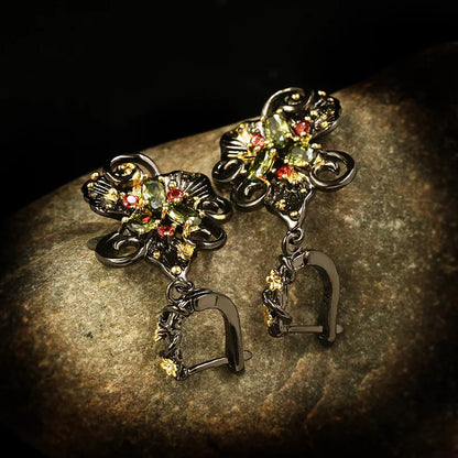 Double Flower Earrings Zircon Earrings