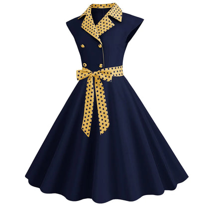 Womens Cap Sleeve Bow Front Collar Dresses