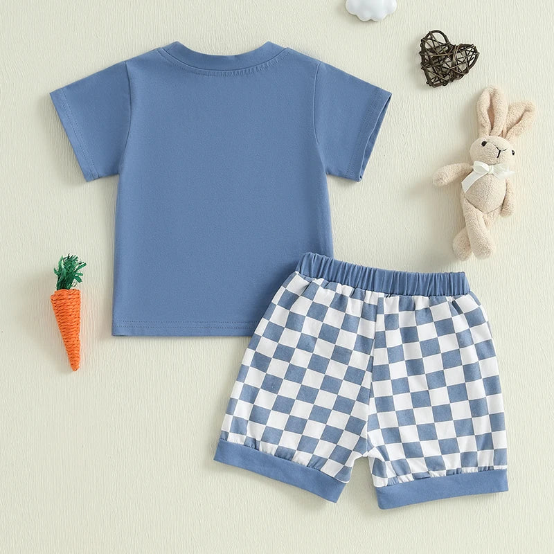 Boy's Easter Bunny T-shirt & Checkered Shorts Set