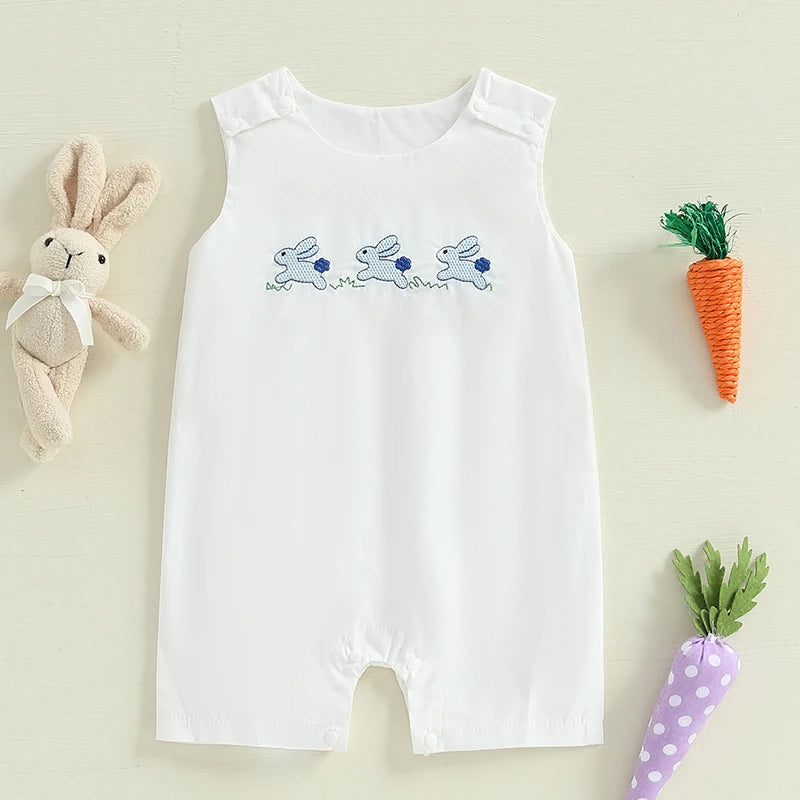 Boy's Sleeveless Easter Bunny Embroidered Jumpsuits