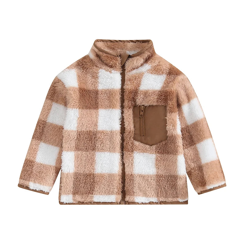 Boy's & Girl's Fuzzy Fleece Plaid Zip Jackets
