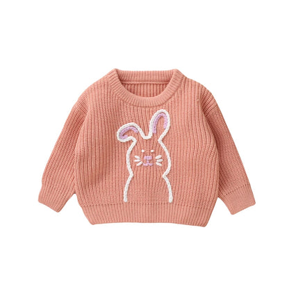 Girl's Embroidered Easter Bunny Knit Sweaters