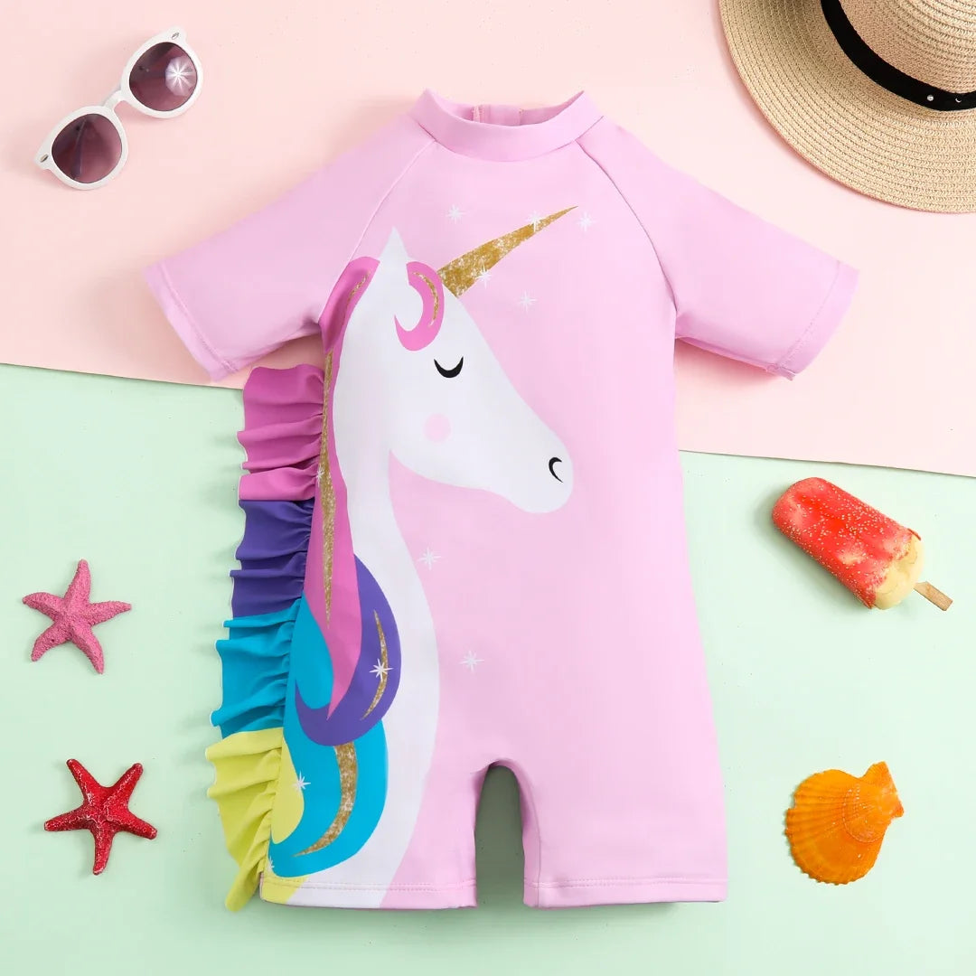 Girls Ruffled Unicorn Surf Swimwear