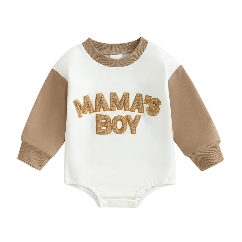 Boy's Long Sleeve "Mama's Boy" Sweatshirt Rompers
